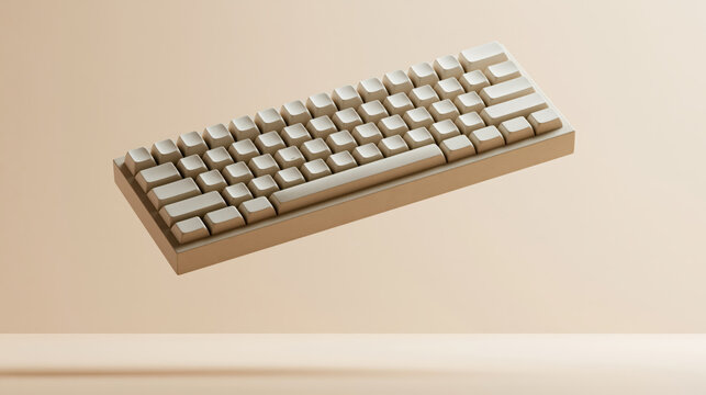 Matte limestone computer keyboard floating above beige studio floor, soft architectural light