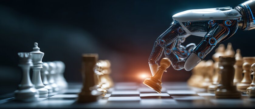 Robot hand plays chess against human opponent.