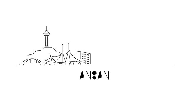 Simple line art shows Ansan's skyline