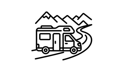 Fototapeta premium RV Camper Van Driving on Winding Road Through Mountains 1.