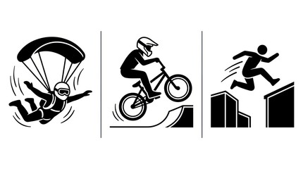 Fototapeta premium Set of three icons representing extreme sports and activities.