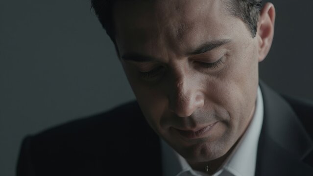 Emotional businessman reflecting on tough challenges and decisions