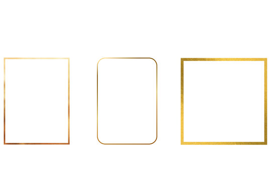 Gold frame set realistic golden square rectangle rounded line border isolated on white background luxury vector design