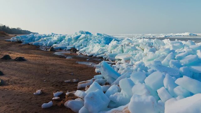 Drone Flight Along Coastal Ice Ridge Showing Nature Exceeding Engineering Limits