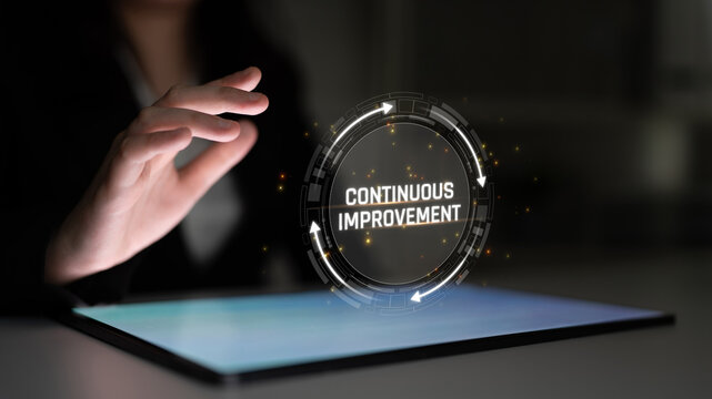 Engaging Hand Interaction with Holographic Representation of Continuous Improvement Concept on Modern Digital Device in a Professional Setting Sigmoid
