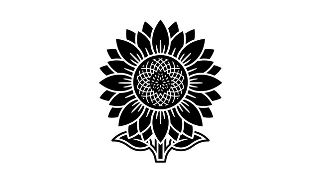 Stylized Black and White Sunflower Silhouette Graphic.