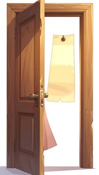 Classic wooden interior door with brass hardware closeup.