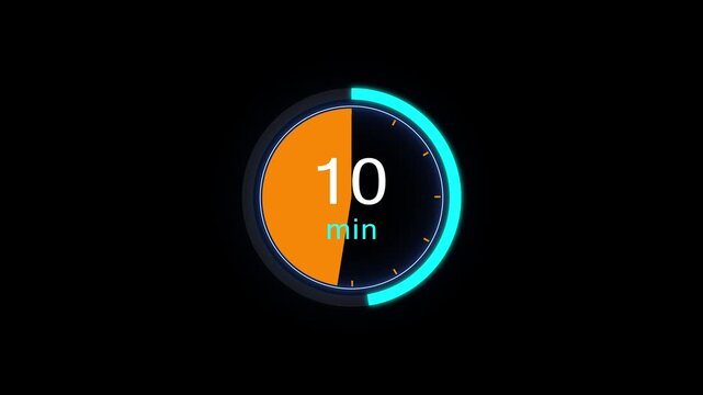 Abstract clock icon animation. 10 minute timer symbol, isolated on black background, and creating a stunning 4k video.
