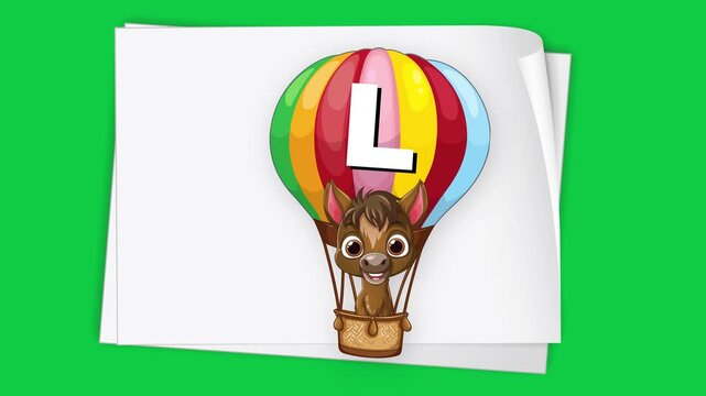 Cartoon Horse in Hot Air Balloon Floating Over White Paper Background