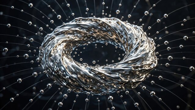Abstract Metallic Torus with Bubbles and Swirling Lines.