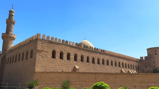 Stone wall and minaret of Sultan Al Nasir Muhammad Mosque inside the Citadel of Cairo
