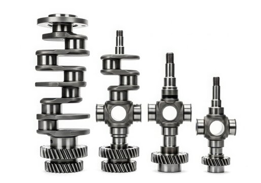 Crankshaft and connecting rod assembly parts isolated on white background