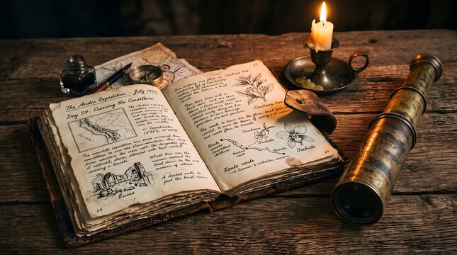Old Book Scroll Lens Candle Map