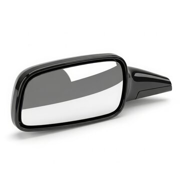 Modern car side mirror with reflective surface isolated on white background