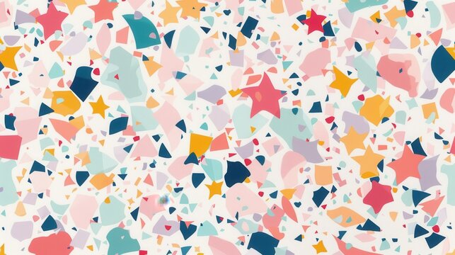 Colorful abstract pattern with stars and geometric shapes on a light background
