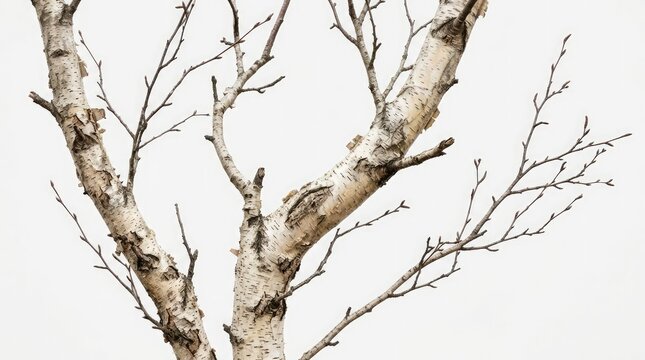 Natural Birch Tree Branches Isolated on White Background