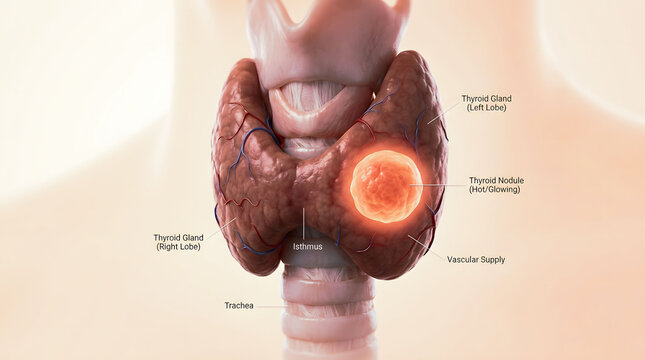Thyroid gland anatomy with pathological tumor or nodule medical visualization