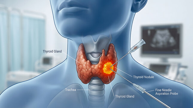 Thyroid nodule biopsy and ultrasound medical procedure with ultrasound, clinical