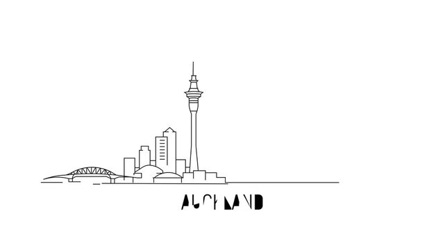 Simple line drawing of Auckland's skyline