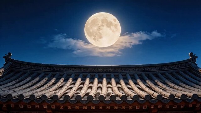 Moon above traditional roof