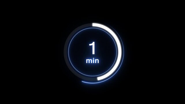 1 min clock icon animation. Clock 1-minute icon neon Digital and analog clock 1 minutes isolated on black background. and creating a stunning video.4k video.