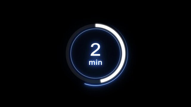 2 min clock icon animation. Clock 2-minute icon neon Digital and analog clock 2 minutes isolated on black background. and creating a stunning video.4k video.