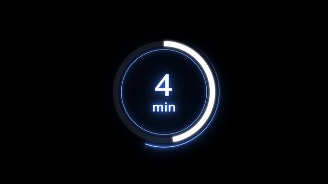 4 min clock icon animation. Clock 4-minute icon neon Digital and analog clock 4 minutes isolated on black background. and creating a stunning video.4k video.