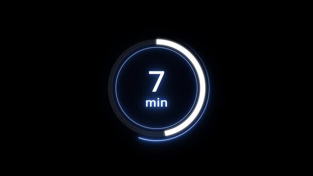 7 min clock icon animation. Clock 7-minute icon neon Digital and analog clock 7 minutes isolated on black background. and creating a stunning video.4k video.