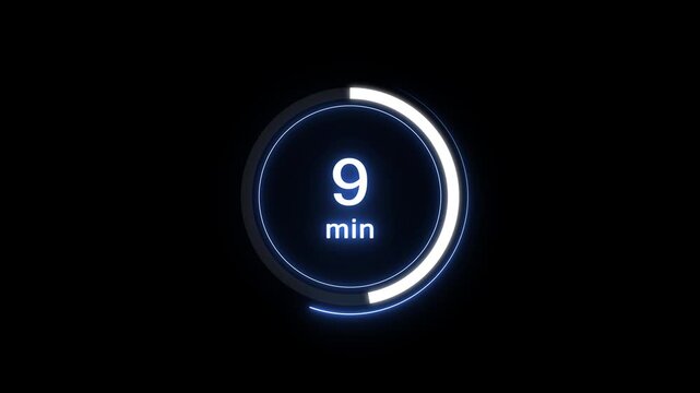 9 min clock icon animation. Clock 9-minute icon neon Digital and analog clock 9 minutes isolated on black background. and creating a stunning video.4k video.