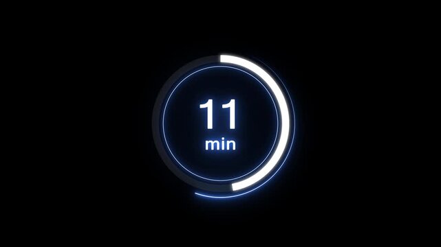 11 min clock icon animation. Clock 11-minute icon neon Digital and analog clock 11 minutes isolated on black background. and creating a stunning video.4k video.