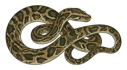 Fototapeta premium Large spotted python coiled against a plain white background