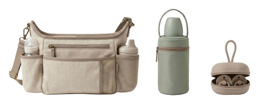 Trendy and practical travel gear including a sleek bag a durable water bottle and a compact earbud case for explorers