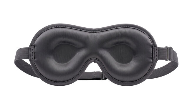 Black padded sleep mask with adjustable strap, contoured eye cover for deep rest, ergonomic blindfold for travel and insomnia relief