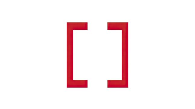 Red square brackets icon isolated on white background for web design and coding interface.
