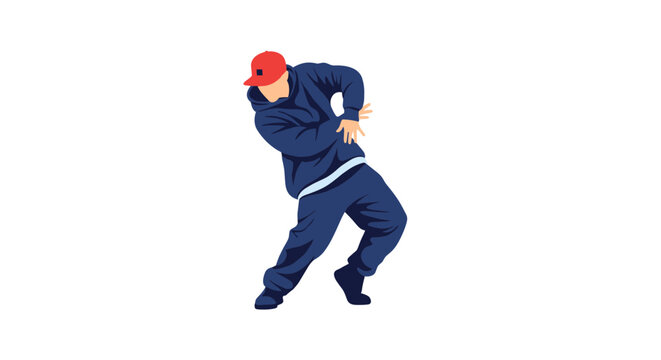 Stylized b-boy dancer in blue tracksuit and red hat
