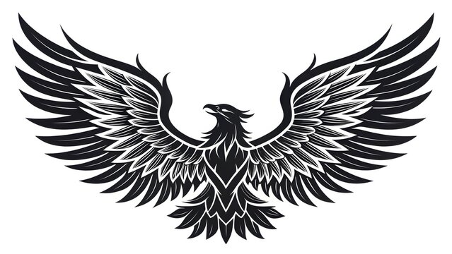 Black and white eagle silhouette with wings spread in a minimalist vector graphic style.