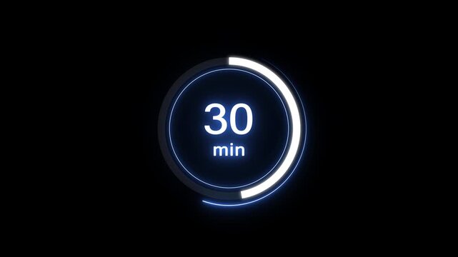 30 min clock icon animation. Clock 30-minute icon neon Digital and analog clock 30 minutes isolated on black background. and creating a stunning video.4k video.