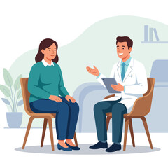 Obraz premium Doctor Consulting Patient with Tablet, Healthcare Consultation and Medical Advice Illustration