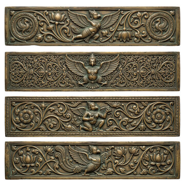 Ornate carved architectural borders with birds, winged figures, spiral foliage, and botanical relief