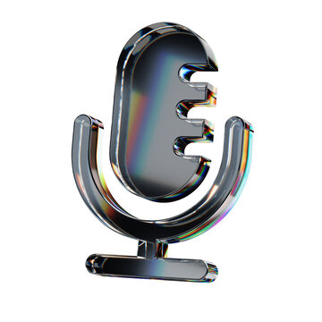 3d glass podcast mic icon with dispersion effect, 3d render, transparent background.
