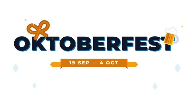 Animated Oktoberfest festival title card with beer mug and pretzel graphics