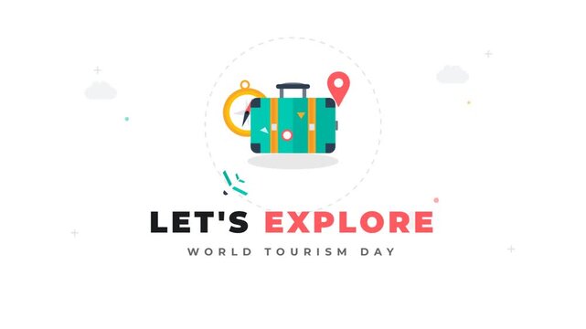 Animated Travel Concept with Suitcase and Compass for Tourism Day