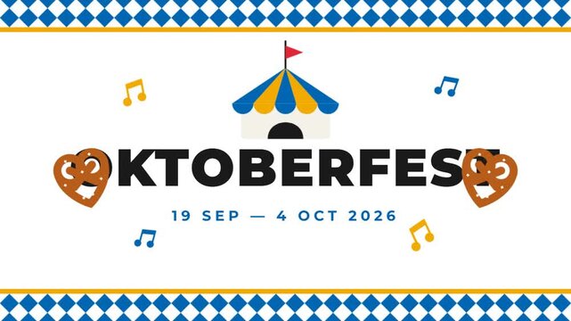 Festive Celebration Banner with Beer Tent and Pretzels Graphic Design