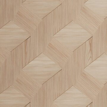 Abstract geometric wooden parquet pattern with alternating grain texture and rough finish geometric flooring