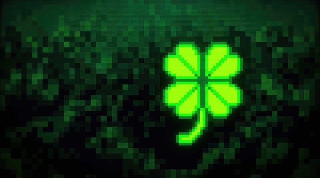 Abstract mosaic background featuring a vibrant four leaf clover for good luck