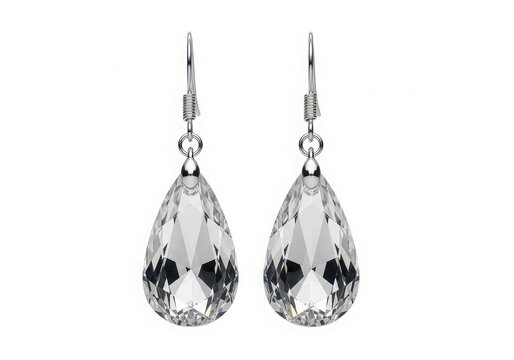 Elegant teardrop crystal earrings with hooks isolated on white background