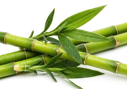 Fresh green tea leaves with buds on stems isolated on white background