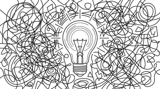Radiant lightbulb bringing clarity to a messy situation