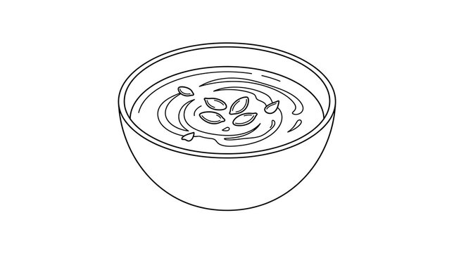 Simple bowl of creamy soup with seeds coloring page