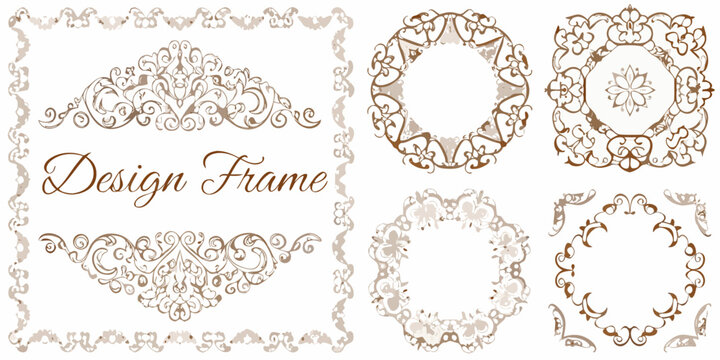 Floral scrollwork design frame set in brown and tan tones